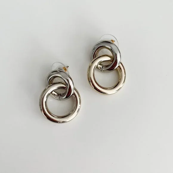 J. Crew Factory Mixed-Metal Double-Hoop Earrings - Picture 1 of 2
